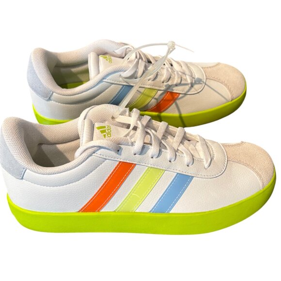 adidas VL Court 3.0 kid's sportswear shoe white/clear sky/solar slime sz 5 NWOB - Picture 4 of 9